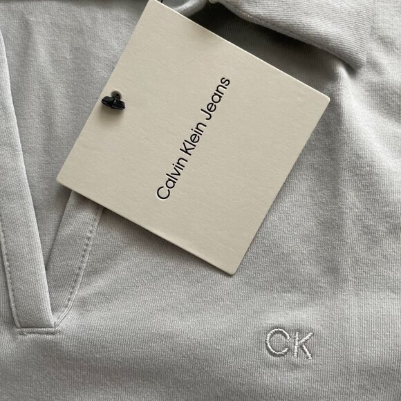 Calvin Klein Jeans SS Collared V Neck Cotton Modal Top Soft Neutral Grey Sz S - Picture 9 of 14